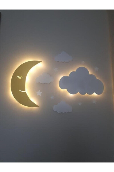 Moon and Cloud Night Light Baby Kids Room Wall Decoration Lighting Wooden Night Lamp - 1