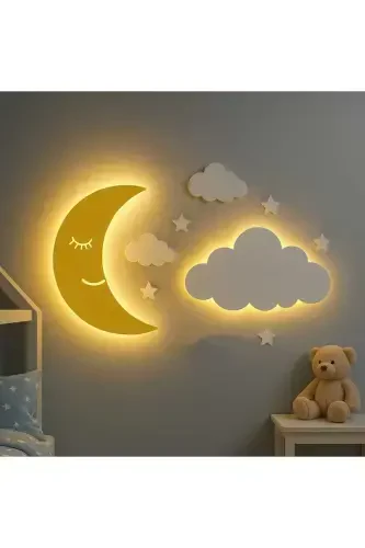Moon and Cloud Night Light Baby Kids Room Wall Decoration Lighting Wooden Night Lamp - ARSERGROUP (1)