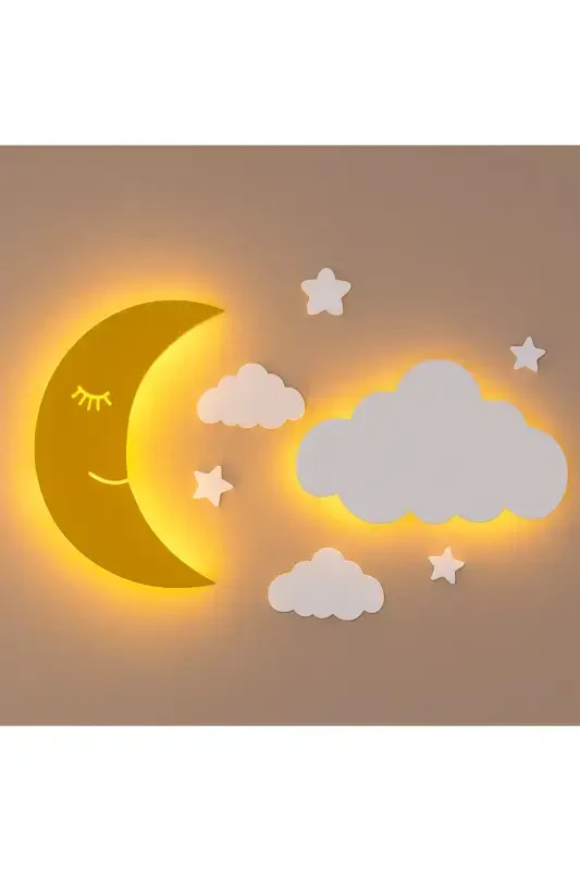 Moon and Cloud Night Light Baby Kids Room Wall Decoration Lighting Wooden Night Lamp - 3