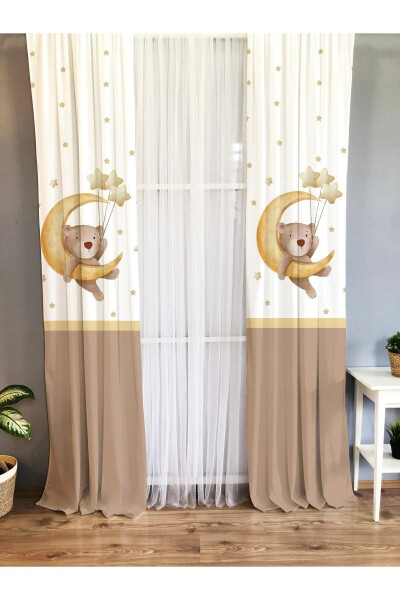 Moon And Teddy Bear Patterned Children And Baby Room Blackout Curtain - High Quality And Stylish Printed Designs - 1