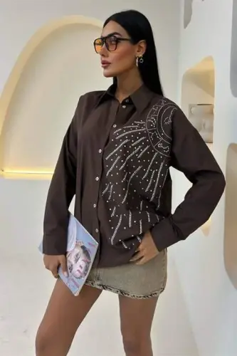 Moon Figured Stone Embroidered Poplin Shirt 3440 - 1