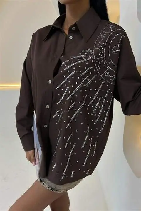 Moon Figured Stone Embroidered Poplin Shirt 3440 - 6