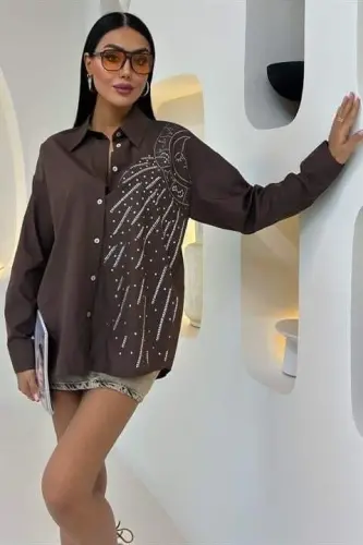 Moon Figured Stone Embroidered Poplin Shirt 3440 - 7