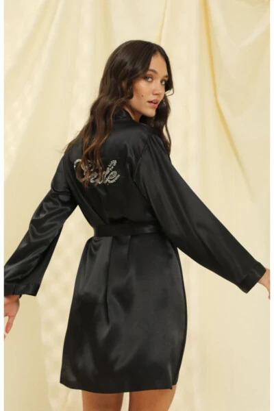 Moon Girly 1153 Stone Embellished Satin Robe Bride / Bride - Modazone (1)
