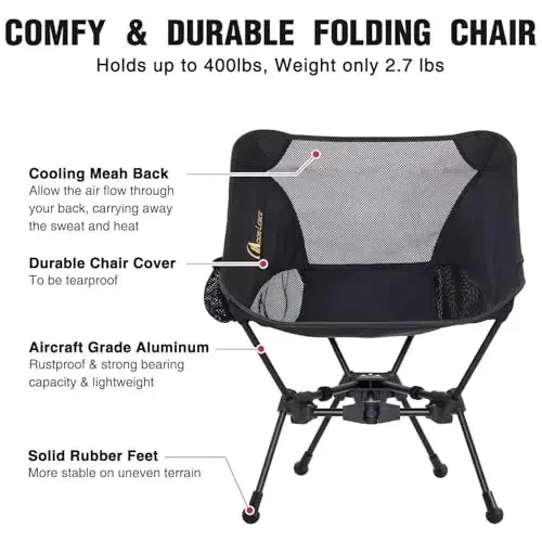MOON LENCE Portable Camping Chair Backpacking Chair - The 4th Generation Ultralight Folding Chair - Compact, Lightweight Foldable Chairs for Hiking Mountaineering, Beach - 6