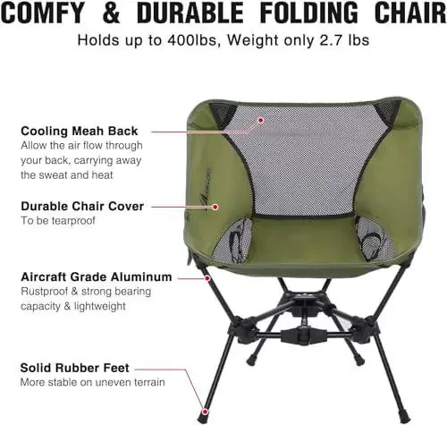 MOON LENCE Portable Camping Chair Backpacking Chair - The 4th Generation Ultralight Folding Chair - Compact, Lightweight Foldable Chairs for Hiking Mountaineering, Beach, 2 Pack - 11