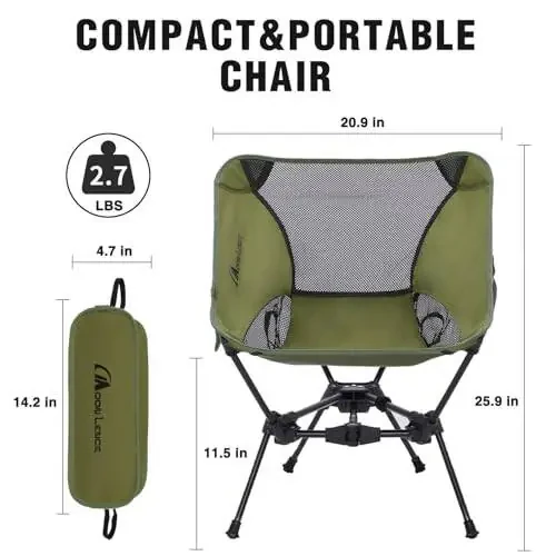 MOON LENCE Portable Camping Chair Backpacking Chair - The 4th Generation Ultralight Folding Chair - Compact, Lightweight Foldable Chairs for Hiking Mountaineering, Beach, 2 Pack - 6