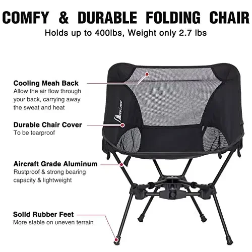 MOON LENCE Portable Camping Chair Backpacking Chair - The 4th Generation Ultralight Folding Chair - Compact, Lightweight Foldable Chairs for Hiking Mountaineering Beach - 3