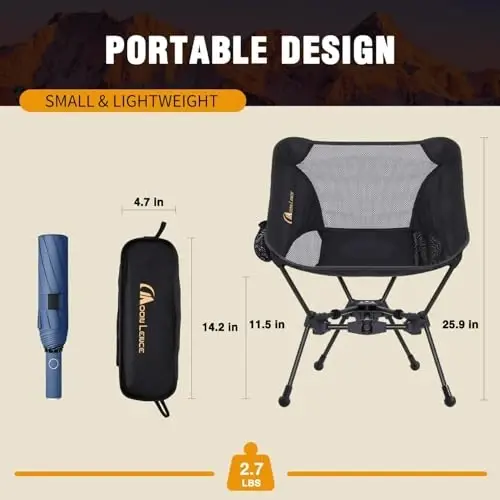 MOON LENCE Portable Camping Chair Backpacking Chair - The 4th Generation Ultralight Folding Chair - Compact, Lightweight Foldable Chairs for Hiking Mountaineering, Beach - 2