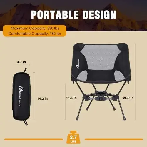 MOON LENCE Portable Camping Chair Backpacking Chair - The 4th Generation Ultralight Folding Chair - Compact, Lightweight Foldable Chairs for Hiking Mountaineering, Beach - 1