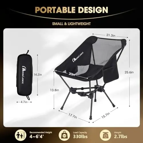MOON LENCE Portable Camping Chair Backpacking Chair - The 4th Generation Ultralight Folding Chair - Compact, Lightweight Foldable Chairs for Hiking Mountaineering, Beach - 2