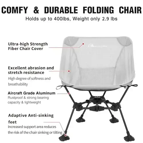 MOON LENCE Portable Camping Chair Backpacking Chair - The 4th Generation Ultralight Folding Chair - Compact, Lightweight Foldable Chairs for Hiking Mountaineering, Beach - 6