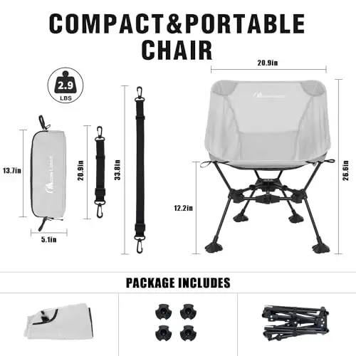 MOON LENCE Portable Camping Chair Backpacking Chair - The 4th Generation Ultralight Folding Chair - Compact, Lightweight Foldable Chairs for Hiking Mountaineering, Beach - MOON LENCE (1)