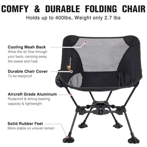 MOON LENCE Portable Camping Chair Backpacking Chair - The 4th Generation Ultralight Folding Chair - Compact, Lightweight Foldable Chairs for Hiking Mountaineering, Beach - 6