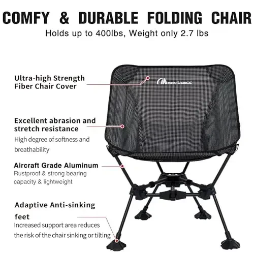 MOON LENCE Portable Camping Chair Backpacking Chair - The 4th Generation Ultralight Folding Chair - Compact, Lightweight Foldable Chairs for Hiking Mountaineering, Beach - 6