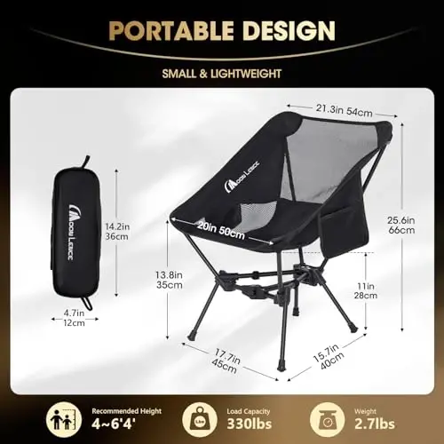 MOON LENCE Portable Camping Chair Backpacking Chair - The 4th Generation Ultralight Folding Chair - Compact, Lightweight Foldable Chairs for Hiking Mountaineering, Beach 