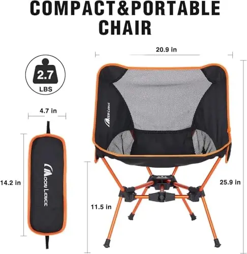 MOON LENCE Portable Camping Chair Backpacking Chair - The 4th Generation Ultralight Folding Chair - Compact, Lightweight Foldable Chairs for Hiking Mountaineering, Beach - 6