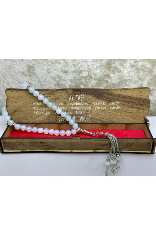 Moon Stone 33 Beads Boxed Natural Stone Rosary-white20 - GRS OYUNCAK