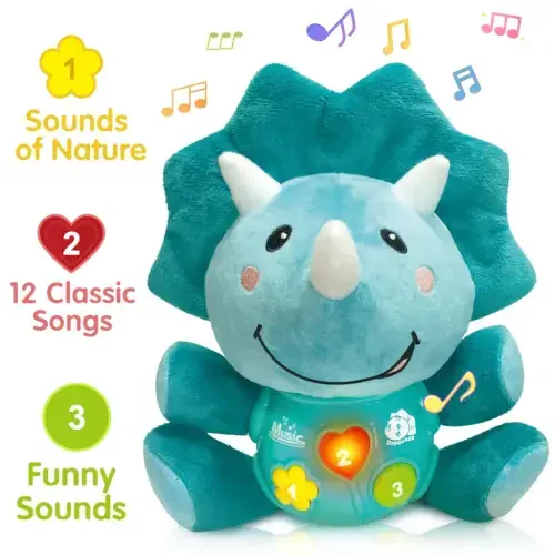 MOONTOY Baby Toys 0 to 12 Months, Baby Plush Toys 0-6 Months with Music & Light, Dinosaur Soft Sensory Toys, Infant Tummy Time Toy Gifts for 0 1 2 3 6 9 12 18 Month Age 1-3 Newborn Toddlers Boys Girls - 6