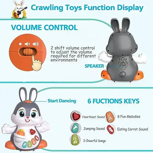 MOONTOY Bunny Musical Toy for 1 +Year Old,Baby Crawling Toys 6 to 12 Months, Baby Easter Gifts for Girls Boys Dancing Toys for 6 7 8 9 10 12 Months,Baby Learning Toy with Light & Sound - 4