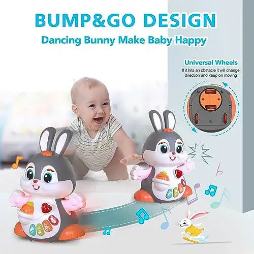 MOONTOY Bunny Musical Toy for 1 +Year Old,Baby Crawling Toys 6 to 12 Months, Baby Easter Gifts for Girls Boys Dancing Toys for 6 7 8 9 10 12 Months,Baby Learning Toy with Light & Sound - 6