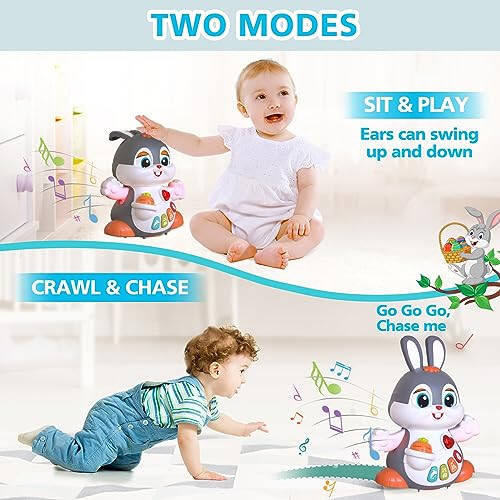 MOONTOY Tavşan Müzikli Oyuncak 1 Yaşından Büyük Bebekler İçin, Bebek Emekleme Oyuncakları 6-12 Ay, Bebek Paskalya Hediyeleri Kızlar Erkekler İçin Dans Eden Oyuncaklar 6 7 8 9 10 12 Ay, Işık ve Sesli Bebek Öğrenme Oyuncağı - 3