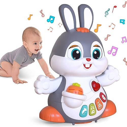 MOONTOY Bunny Musical Toy for 1 +Year Old,Baby Crawling Toys 6 to 12 Months, Babies Toys Easter Gifts for Girls Boys Dancing Toys for 6 7 8 9 10 12 Months,Baby Learning Toy with Light & Sound - 1