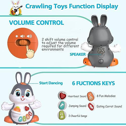 MOONTOY Bunny Musical Toy for 1 +Year Old,Baby Crawling Toys 6 to 12 Months, Babies Toys Easter Gifts for Girls Boys Dancing Toys for 6 7 8 9 10 12 Months,Baby Learning Toy with Light & Sound - 4