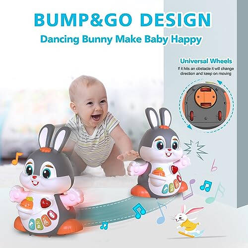 MOONTOY Bunny Musical Toy for 1 +Year Old,Baby Crawling Toys 6 to 12 Months, Babies Toys Easter Gifts for Girls Boys Dancing Toys for 6 7 8 9 10 12 Months,Baby Learning Toy with Light & Sound - 6