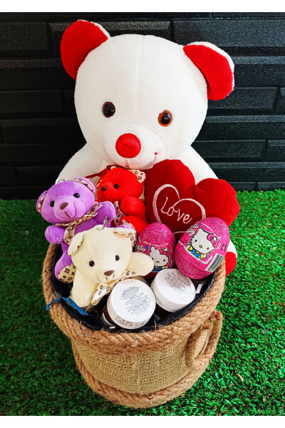 Sevgiliye Hediye 35cm Ayıcığın Nutellalı Mini Ayıcıklı Hello Kitty Yumurtalı Hediye Kutusu - lenostra