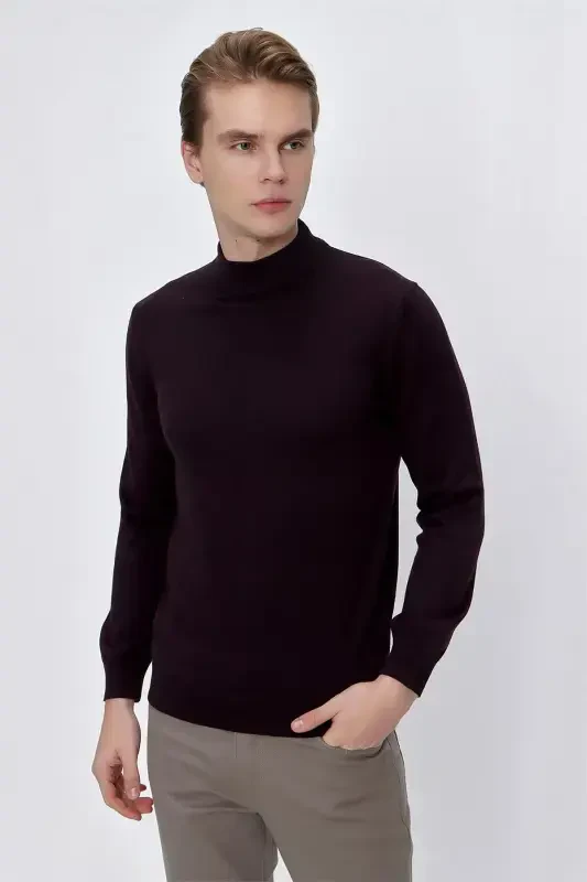 Mor Basic Dinamik Fit Rahat Kesim Yarım Balıkçı Yaka Triko Kazak - 1