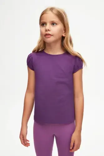 Mor Basic Qiz Bola Nol Yoqali Tarvuz Qisma Futbolka-ROYAL PURPLE - 2