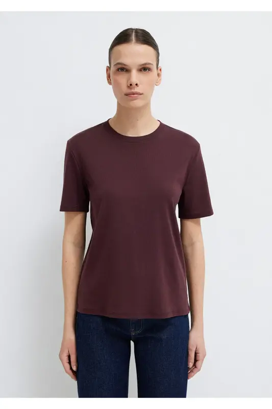 Mor Basic Tişört Semi Slim Fit / Yarı Dar Kesim 1612916-70223-Mor - 4