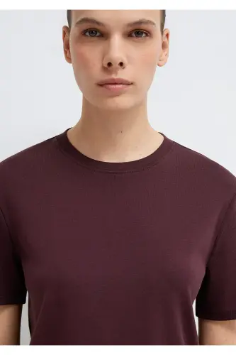 Mor Basic Tişört Semi Slim Fit / Yarı Dar Kesim 1612916-70223-Mor - 7