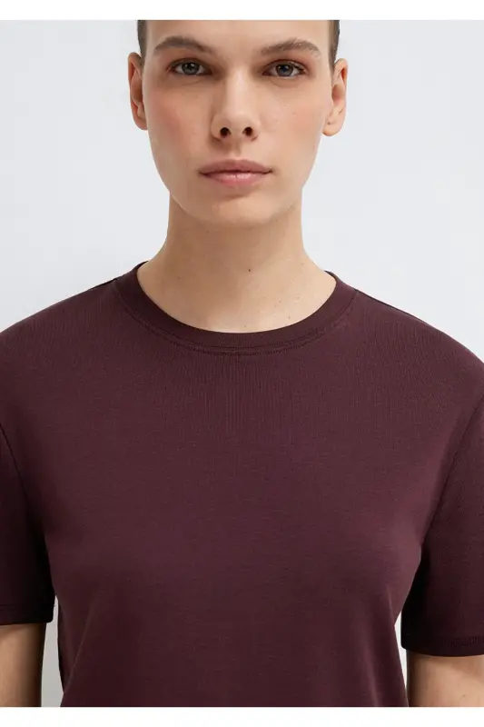 Mor Basic Tişört Semi Slim Fit / Yarı Dar Kesim 1612916-70223-Mor - 7