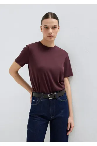 Bordo Basic Tişört Semi Slim Fit / Yarı Dar Kesim 1612916-70223 - Mor 