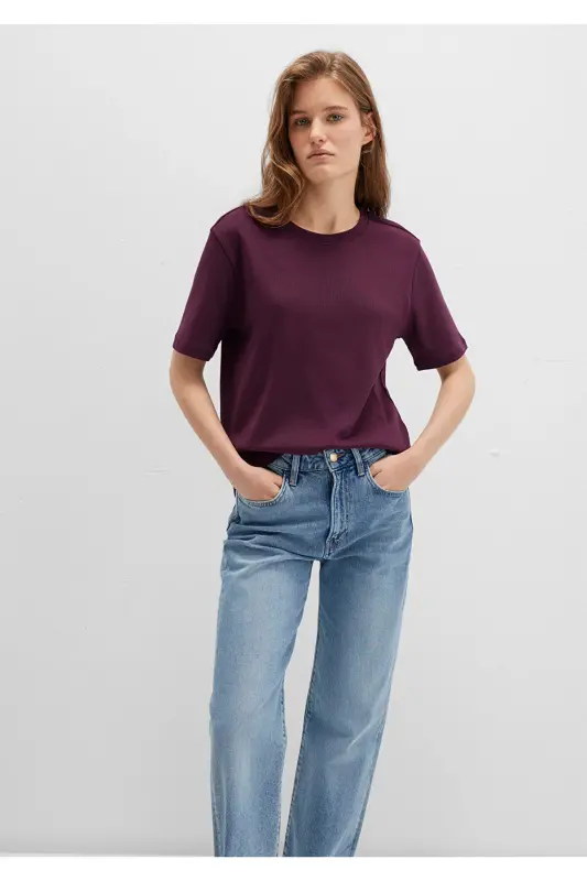 Mor Basic Tişört Semi Slim Fit / Yarı Dar Kesim 1612916-70434-Bordo - 1