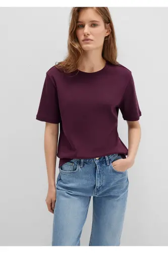 Mor Basic Tişört Semi Slim Fit / Yarı Dar Kesim 1612916-70434-Bordo - 2
