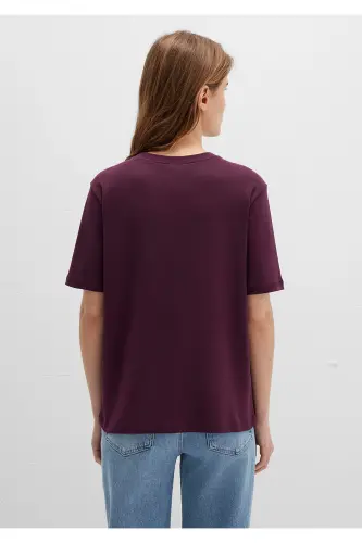 Mor Basic Tişört Semi Slim Fit / Yarı Dar Kesim 1612916-70434-Bordo - 5