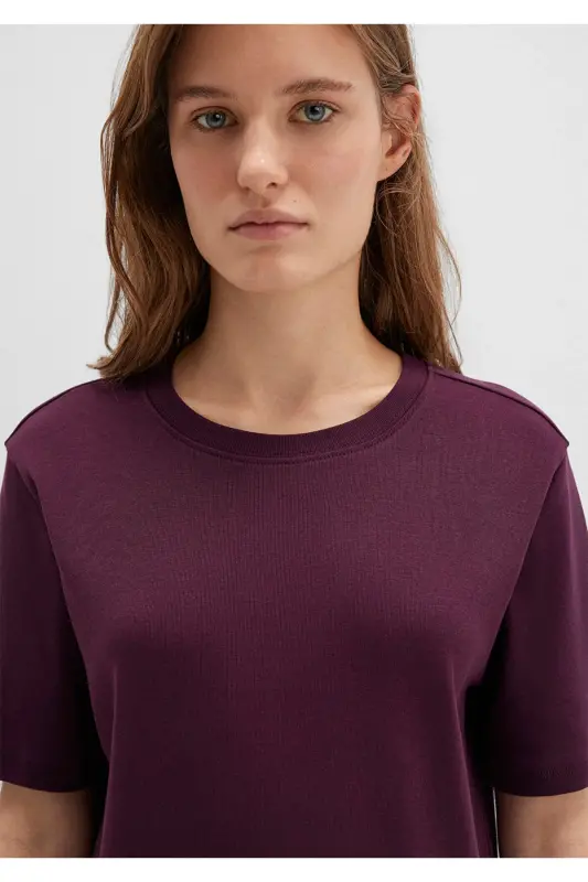 Mor Basic Tişört Semi Slim Fit / Yarı Dar Kesim 1612916-70434-Bordo - 6