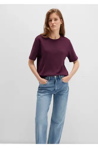 Mor Basic Tişört Semi Slim Fit / Yarı Dar Kesim 1612916-70434-Bordo 