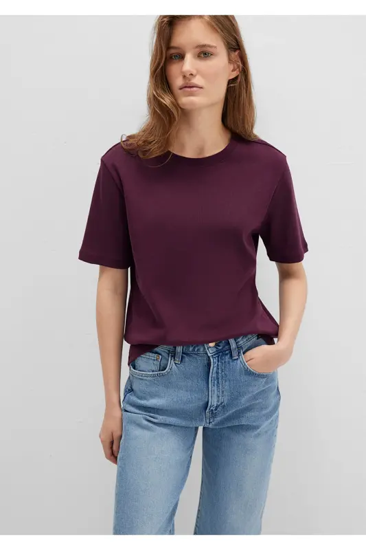 Mor Basic Tişört Semi Slim Fit / Yarı Dar Kesim 1612916-70434-Bordo - 2