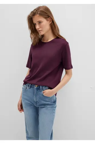 Mor Basic Tişört Semi Slim Fit / Yarı Dar Kesim 1612916-70434-Bordo - 3