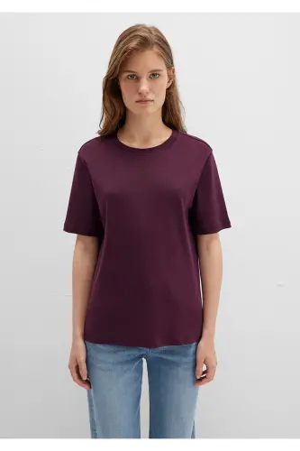 Mor Basic Tişört Semi Slim Fit / Yarı Dar Kesim 1612916-70434-Bordo - 4