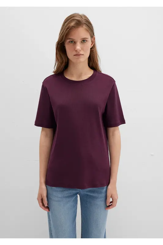 Mor Basic Tişört Semi Slim Fit / Yarı Dar Kesim 1612916-70434-Bordo - 4