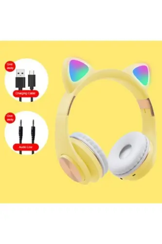 Mor Budi Беспроводные Bluetooth Кошачьи Ушки Стерео Наушники Высокое Качество Звука Умные Разноцветные Led P68m-ЖЕЛТЫЙ1 