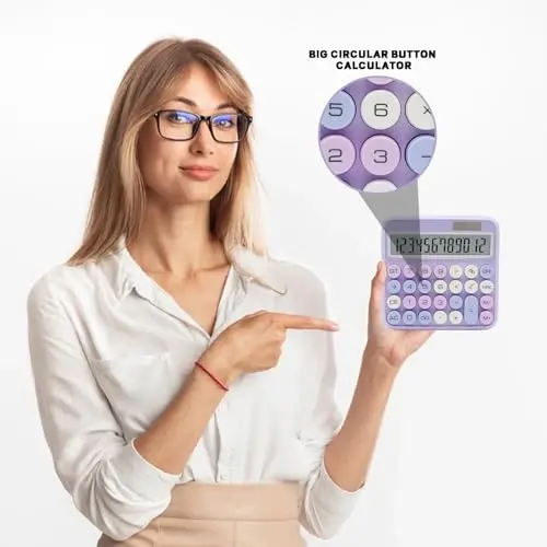 Purple Calculator, UPIHO 12 Digit with Large LCD Display and Big Buttons,Purple Office Accessories for Women Desk,Cute Calculator for Office,School, Home,Business - 4