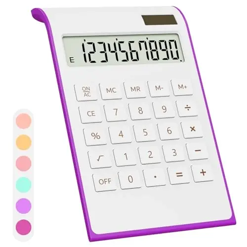 Purple Calculator, UPIHO Purple Office Supplies and Accessories, 10 Digits Solar Battery Basic Calculator, Dual Power Desktop Calculators with Large LCD Display, Cute Office Supplies 