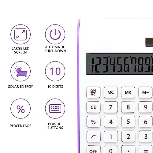 Purple Calculator, UPIHO Purple Office Supplies and Accessories, 10 Digits Solar Battery Basic Calculator, Dual Power Desktop Calculators with Large LCD Display, Cute Office Supplies - UPIHO (1)
