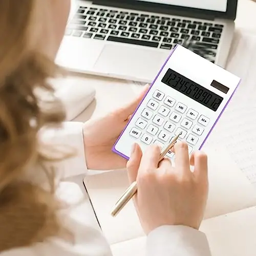 Purple Calculator, UPIHO Purple Office Supplies and Accessories, 10 Digits Solar Battery Basic Calculator, Dual Power Desktop Calculators with Large LCD Display, Cute Office Supplies - 6